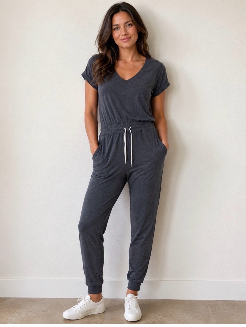 Vuori Charcoal V-Neck Jogger Jumpsuit - Size XL